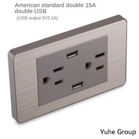 Prise murale américaine standard durable avec ports USB Type-C, panneau tactile en acier inoxydable, interrupteur multiprise 16A