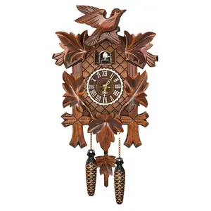 Reloj de pared de péndulo tradicional con canto de cuco por hora, reloj despertador de cuco, Relojes de pared multifunción electrónicos de arte MDF