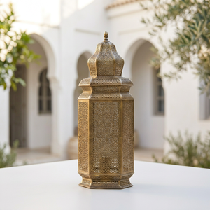 Wholesale Tall Moroccan Style <b>Gold</b> Metal Candle <b>Lantern</b> for Home and Patio Decoration - Product Image 2