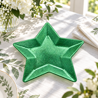 Assiette de service Wojia 13 pouces en forme d'étoile verte, en plastique PP écologique, revêtement poudré, luxe moderne, pour fêtes de Noël et événements, décoration de table