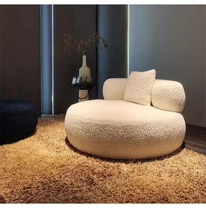 Großer Weißer Fetter Internet-Star Ins Cream Style Schlafzimmer Balkon Einzelner Runder Lammwoll-Tatami Liegestuhl Faulenzerstuhl - Product Image 2