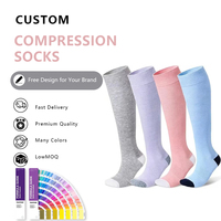 Chaussettes de compression en bambou personnalisées pour femmes et hommes, chaussettes de soutien montantes pour infirmières, grossesse, voyage