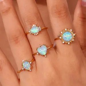 Bijoux Roestvrij Staal Opaal Verstelbare Ringen Blauw Opaal Steen Ring Diamanten Ring Hoge Kwaliteit Sieraden Vrouwen Sieraden Fabrikant