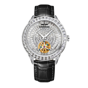 Jam tangan <span class=keywords><strong>Analog</strong></span> berlian antiair uniseks, jam tangan olahraga modis desain bercahaya tali kulit casing baja otomatis mekanis - Product Image 1