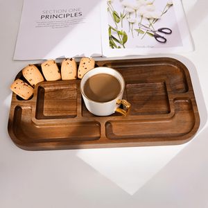 Plateau de service simple en bois d'acacia sans bol en céramique Plateau de service-15x8 compartiments divisés pour les collations au <span class=keywords><strong>jambon</strong></span> - Product Image 4