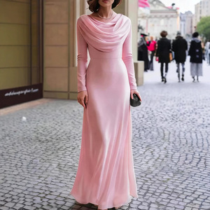 <span class=keywords><strong>Vestido</strong></span> Largo de Manga Larga con Cuello Drapeado para Mujer, Elegante <span class=keywords><strong>Vestido</strong></span> de Noche para <span class=keywords><strong>Fiesta</strong></span> Formal, Tallas S a <span class=keywords><strong>XXL</strong></span>, Varios Colores - Product Image 3