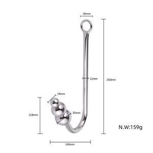 Masajeador de próstata BDSM, bola Anal de Metal de acero inoxidable, dilatador, gancho Anal con 3 bolas, cuentas anales - Product Image 3