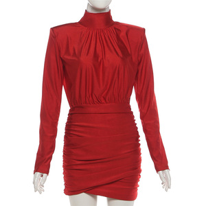 X3894-Primavera 2026 Abbigliamento Donna Ropa De Mujer Elegante Abito Formale Mini a Maniche Lunghe Tinta Unita con Spalle Imbottite e Volant - Product Image 5