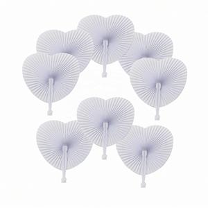 Fairy Blank White Heart Shape Folding Handheld Paper Hand Fans Plastic Handles Customized Colors DIY Painting for - Product Image 1