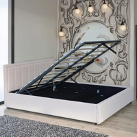 Lit moderne double avec rangement en tissu et revêtement en tissu
