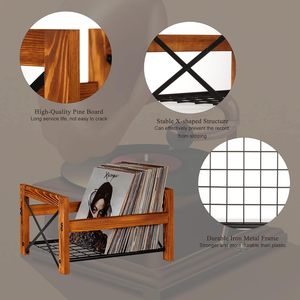 Estante de Almacenamiento de Madera de Diseño Moderno para Libros y Discos de Vinilo, Soporte para Discos de 7-12 Pulgadas, Fotos, DVD, CD, Almacenamiento para 50-100 Carpetas - Product Image 3