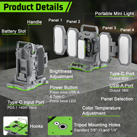 Lampe de travail LED sans fil pour Ryobi, 4 panneaux pliables, portable, 10000 lm, pour réparation automobile, garage, atelier