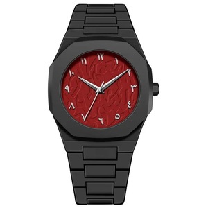 Reloj de pulsera minimalista con caja negra mate, esfera con números arábigos, brazalete de eslabones, reloj de cuarzo de moda para negocios, para el mercado de Oriente Medio. - Product Image 3