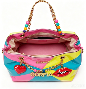 Bolso de Mano de Lujo de Diseño OEM ODM, Bolso Tote de Moda con Parches, Bolso Bandolera Personalizado con Cadena y Asa de Cuentas para Mujer - Product Image 5