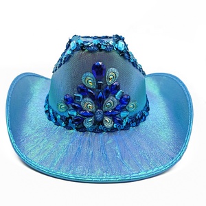 Sombrero Vaquero Brillante con Purpurina para Festivales <span class=keywords><strong>de</strong></span> Música Rave, Discotecas, Accesorio <span class=keywords><strong>de</strong></span> Moda Y2K, Atuendo <span class=keywords><strong>de</strong></span> Estilo Occidental, Accesorio para la Cabeza, Estilo <span class=keywords><strong>Disco</strong></span> Espacial - Product Image 2