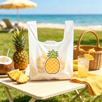 Sac de courses personnalisable en PE biodégradable de qualité alimentaire, robuste, avec soufflet latéral, imprimé sérigraphié avec logo pizza, taille sur mesure