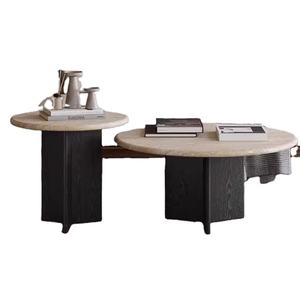 ترافرتين حديث لغرفة المعيشة أثاث من الحجر البيج طاولات قهوة مستديرة كاردين JC008 - Product Image 3