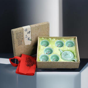 Celadon <b>Ceramic</b> Tea Set 7 Piece Kung Fu Teapot With <b>Cups</b> Gift Box Heat Resistant Festival Presents - Product Image 1