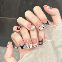 Faux ongles français extra courts à presser, motif léopard K98, peinture artisanale 3D florale, pour femmes