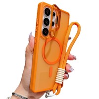 Étui de téléphone magnétique respectueux de la peau avec béquille pour objectif pour Samsung S25 Ultra S24 FE A56 S24 S26