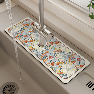 Tapete para fregadero de cocina con diseño floral, rectangular, antideslizante, a prueba de humedad, de secado rápido, para la zona del grifo de la encimera de la cocina - Product Image 3