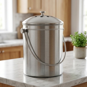 Contenedor de Compostaje Doméstico de 1.3 Galones con Filtro de Carbón para Residuos de Alimentos, Contenedor de Compostaje de Acero Inoxidable para Cocina - Product Image 1