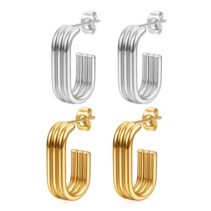 Boucles d'oreilles clous géométriques en forme de U en acier titane, design ouvert à trois couches en acier inoxydable plaqué or 14 carats, bijoux de mode - Product Image 1