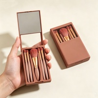 Lot de 5 pinceaux de maquillage portables avec miroir, étiquette privée, mini-set de pinceaux cosmétiques, outils de beauté professionnels de voyage, vente en gros