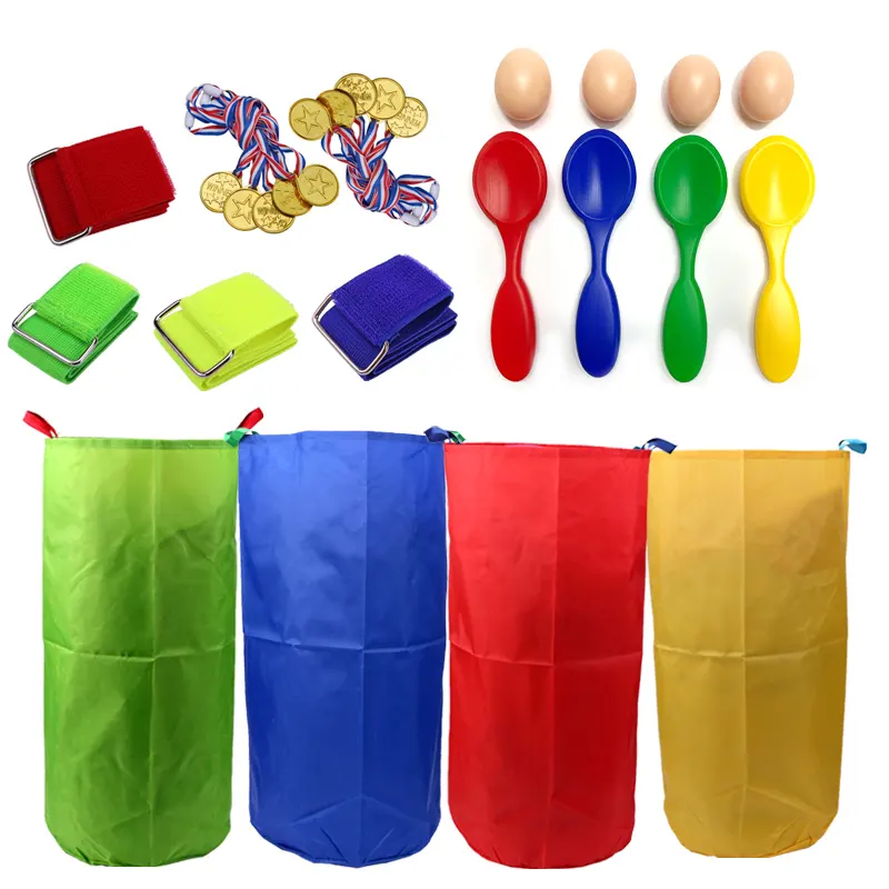 ポテトサックレースバッグを含む学校のフィールドデーのための子供と大人のための屋外ゲームセットエッグスプーンリレーレースBa