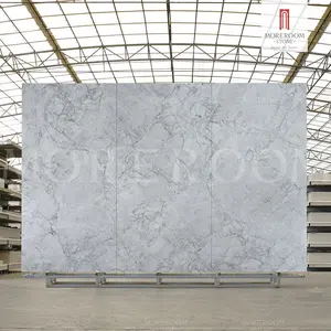 Porcelain Polished Super White Calacatta Grey Glazed Marble Look Slab Large Format Tile Plate