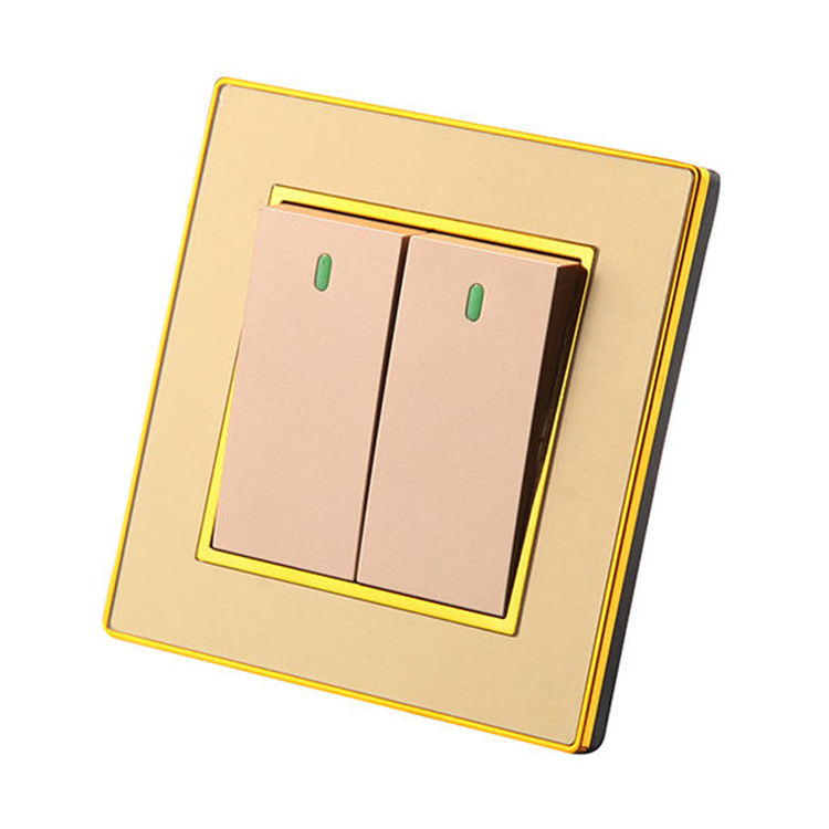 British Standard Acrylic Luxury Style 100000 Times Mechanical Life Wholesale Power Wall 2 Gang 1/2 Way Switches