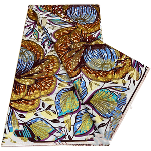 Tissu africain en coton véritable ciré, très populaire, avec pierres, de haute qualité, imprimé Ankara <span class=keywords><strong>doré</strong></span>, pour robe de fête - Product Image 1