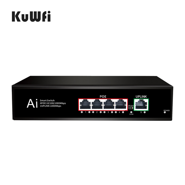5 Port 10G SFP+ Smart Home Lab Ethernet Network Switch with 1000Mbps 10Gbps Capacity VLAN Support 4 Port RJ45 Poe Switch