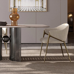 Nordic Velvet Kitchen Teddy Dinning Room Furniture Cadeira Modern Luxury <strong>White</strong> Boucle <strong>Dining</strong> <strong>Chair</strong> With Gold Legs - Product Image 6