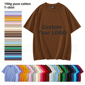 190g hombres mujeres camisetas algodón liso de alta calidad ajuste suelto a granel al por mayor de manga corta logotipo personalizado cuello redondo absorción de humedad suave - Product Image 1