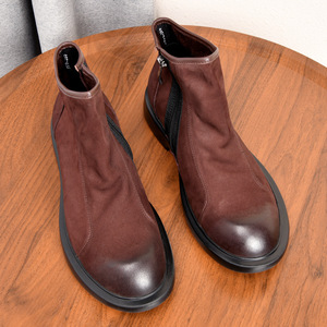 Botas de cuero de caña alta para hombre, de piel de vacuno de grano completo, botines de negocios de cuero genuino con suela gruesa y cremallera, zapatos formales de cuero. - Product Image 1