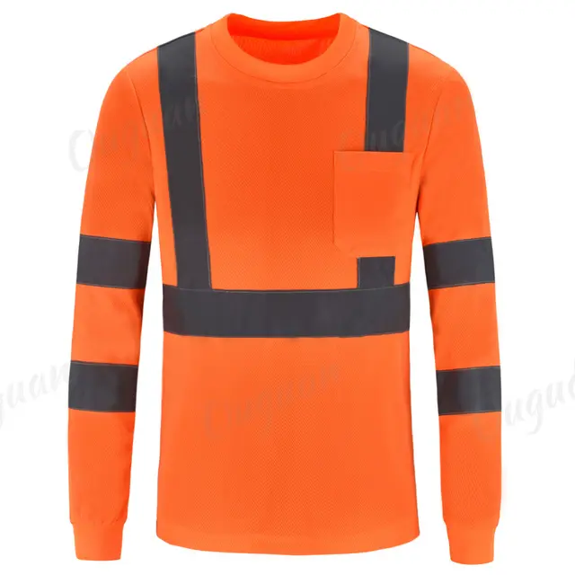 2022 नई डिजाइन उच्च दृश्यता चिंतनशील सुरक्षा के लिए टीशर्ट पुरुषों छाती जेब के साथ लंबी आस्तीन हाय विज़ workwear सुरक्षा शर्ट