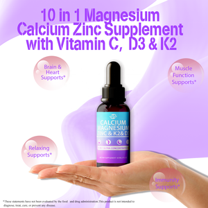 Suplemento de Magnesio, Calcio y Zinc 10 en 1 con Vitamina C, D3 y K2, Gotas Líquidas Veganas de Glicinato de Magnesio, Haccp, OEM, ODM - Product Image 4