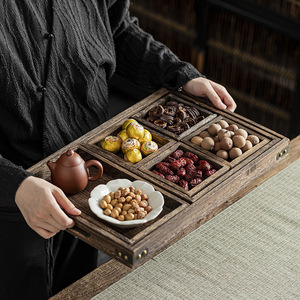 Plateau de service en bois avec motif en treillis pour les collations, les plateaux de thé, usage résidentiel - Product Image 1