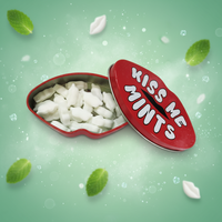 Bonbons pressés acidulés fruités Hot Lips en forme de lèvres, 20g, certifiés HALAL et HACCP, sans sucre, saveur menthe, sachet rose
