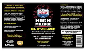 Stabilisateur d'huile Lucas High Mileage, en plastique, fabriqué aux États-Unis, pour véhicules de plus de 75 000 miles, 1 litre (0,946 litres) - Product Image 2