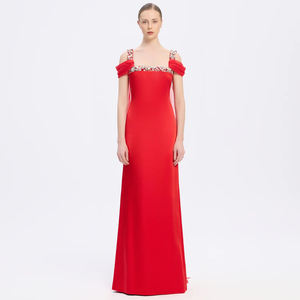 Gaun Malam Mewah Sharon Said SF402 Kerah Kotak Berhias Berlian Imitasi Wanita Prom Satin Model Kolom Panjang Menyentuh Lantai Pesta Konser Tidak Tersedia - Product Image 3