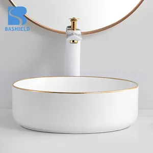 Круглая белая раковина для ванной комнаты, верхняя умывальная раковина, керамическая раковина на подставке