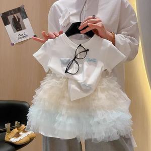 Completo Estivo per Bambine: Top a Maniche Corte e <span class=keywords><strong>Gonna</strong></span> in <span class=keywords><strong>Tulle</strong></span> a Strati, Leggero e Traspirante per Feste e Uso Quotidiano - Product Image 1