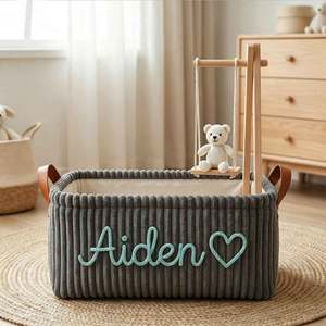 Panier de rangement rectangulaire en tissu personnalisé avec nom, pour organiser les jouets des enfants, pour chambre d'enfant, usage domestique - Product Image 2