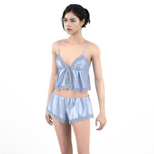 Kadın giyim seti toptan 2-Piece seksi dantel rahat ev giyim pijama saten kısa gecelikler - Product Image 4