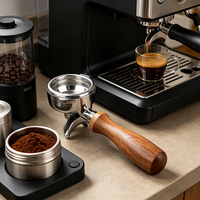 Porte-filtre à expresso en acier inoxydable 304 avec bec verseur, poignée en bois de rose, 58 mm, 2 oreilles, double bec verseur, pour Nuova Simonelli