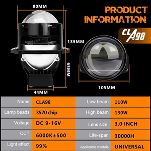Chenlang CL-A98 de 3 Pulgadas, 130W, 30000LM, 6000K, IP68, Lente de Proyector, Luz Alta/Baja, Súper Brillante, Faro Delantero Bi-LED Automático para Toyota Nissan - Product Image 6