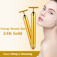 24K Gold Energie-Gesichtsmassagegerät Handgehaltener T-förmiger Schönheitsstab zur Gesichtsstraffung mit CN-Stecker
