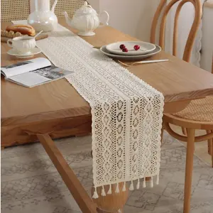 Handgemaakte Vintage Boerderij Bruiloft Tafel Decor Macrame Boho Tafelloper Met Kwastjes